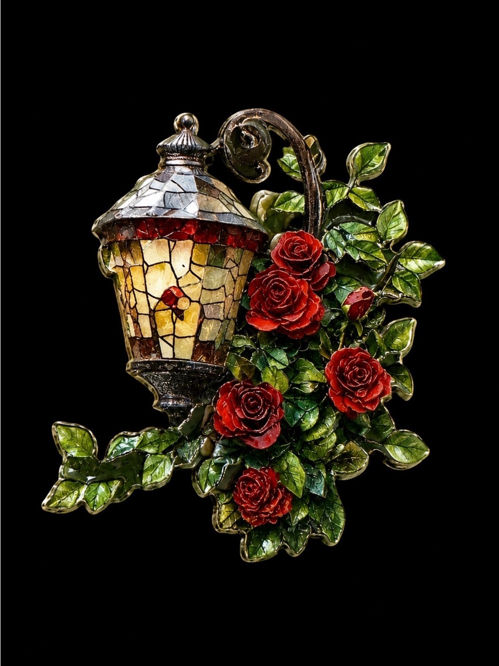 Vintage-Style Red Rose Lantern Acrylic Brooch Pin